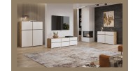 Meuble TV HAVANA – 180 cm – 3 portes abattantes et 3 tiroirs – Chêne et blanc – Design contemporain