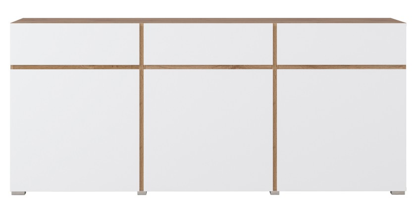 Buffet HAVANA – 180 cm – 3 portes battantes et 3 tiroirs – Chêne et blanc – Design contemporain