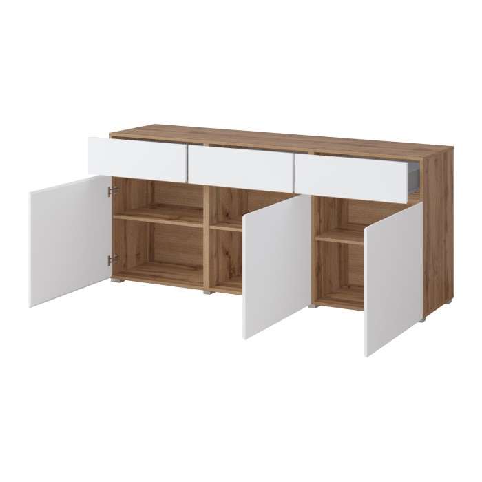 Buffet HAVANA – 180 cm – 3 ante a battente e 3 cassetti – Rovere e bianco – Design contemporaneo