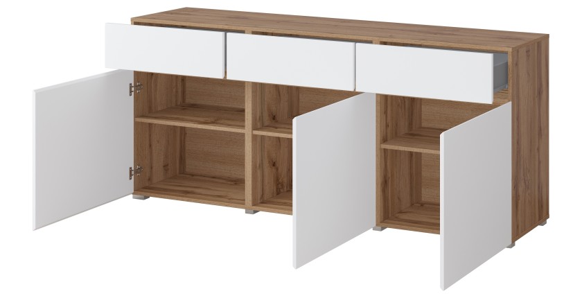 Buffet HAVANA – 180 cm – 3 portes battantes et 3 tiroirs – Chêne et blanc – Design contemporain