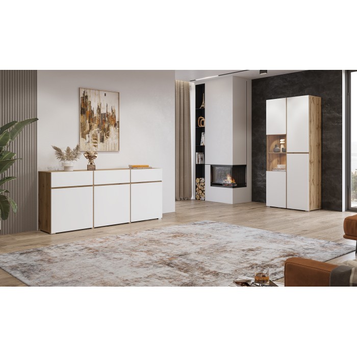 Buffet HAVANA – 180 cm – 3 ante a battente e 3 cassetti – Rovere e bianco – Design contemporaneo