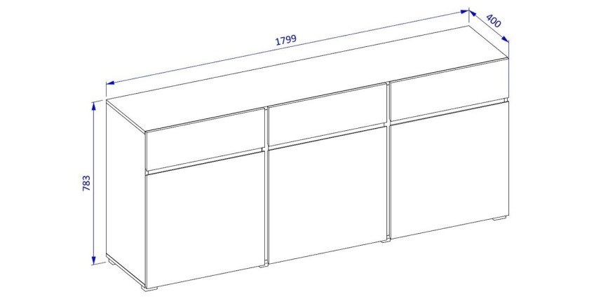 Buffet HAVANA – 180 cm – 3 portes battantes et 3 tiroirs – Chêne et blanc – Design contemporain