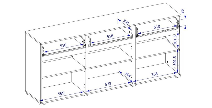 Buffet HAVANA – 180 cm – 3 portes battantes et 3 tiroirs – Chêne et blanc – Design contemporain