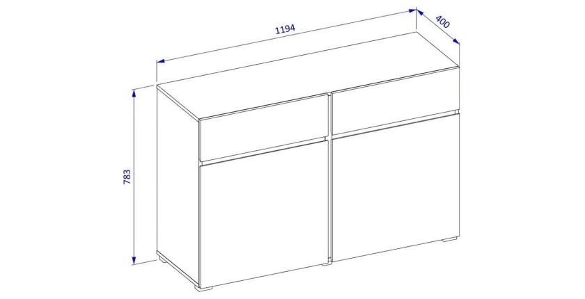 Buffet HAVANA – 120 cm – 2 portes battantes et 2 tiroirs – Chêne et blanc – Design moderne