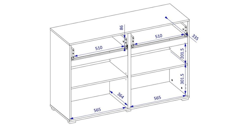 Buffet HAVANA – 120 cm – 2 portes battantes et 2 tiroirs – Chêne et blanc – Design moderne