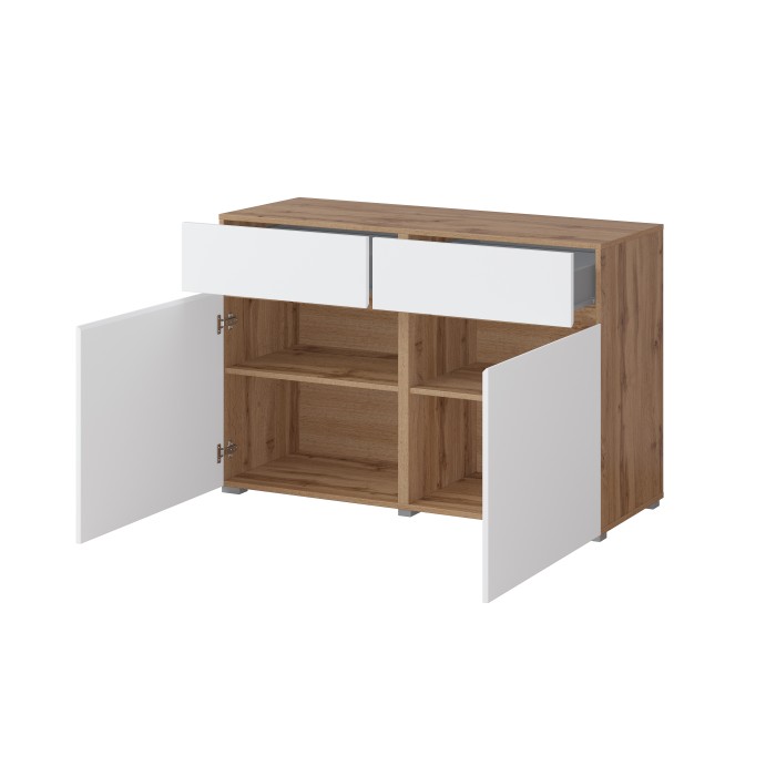 Buffet HAVANA – 120 cm – 2 ante a battente e 2 cassetti – Rovere e bianco – Design moderno