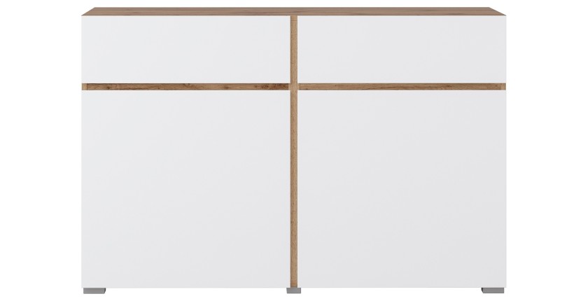 Buffet HAVANA – 120 cm – 2 portes battantes et 2 tiroirs – Chêne et blanc – Design moderne