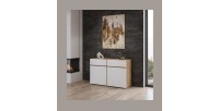 Buffet HAVANA – 120 cm – 2 portes battantes et 2 tiroirs – Chêne et blanc – Design moderne