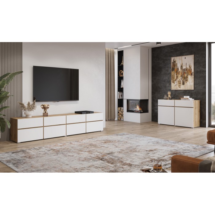 Buffet HAVANA – 120 cm – 2 ante a battente e 2 cassetti – Rovere e bianco – Design moderno