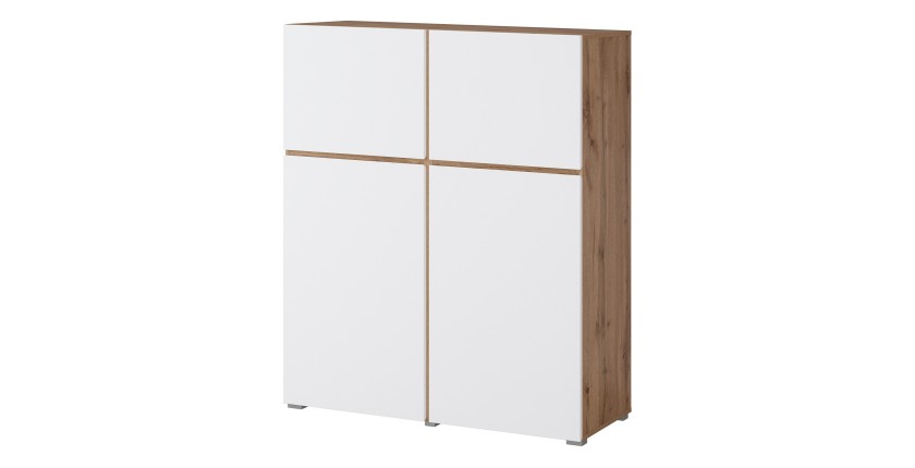 Buffet hoch HAVANA – 120cm – 4 Drehtüren – Eiche und Weiß – Minimalistisches und modernes Design