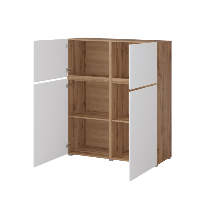 Hoher Buffetschrank HAVANA – 120cm – 4 Drehtüren – Eiche und Weiß – Minimalistisches und modernes Design