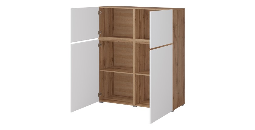 Buffet haut HAVANA – 120cm – 4 portes battantes – Chêne et blanc – Design minimaliste et moderne