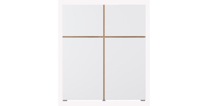 Buffet haut HAVANA – 120cm – 4 portes battantes – Chêne et blanc – Design minimaliste et moderne