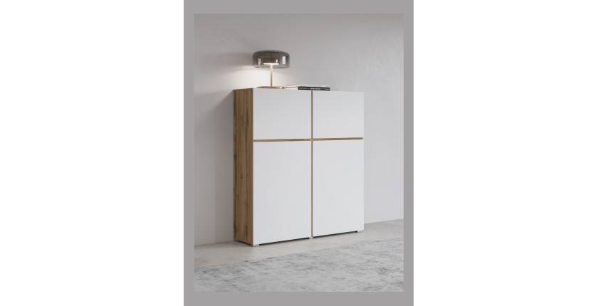 Buffet haut HAVANA – 120cm – 4 portes battantes – Chêne et blanc – Design minimaliste et moderne