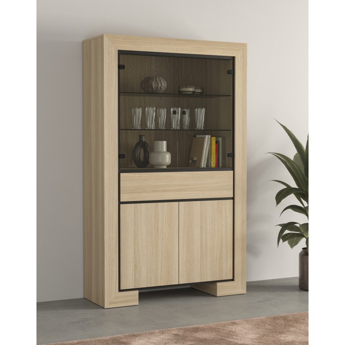 Große COPA Sammelvitrine – 4 Türen und 1 Schublade – Elegante Eiche – Ohne LED-Beleuchtung