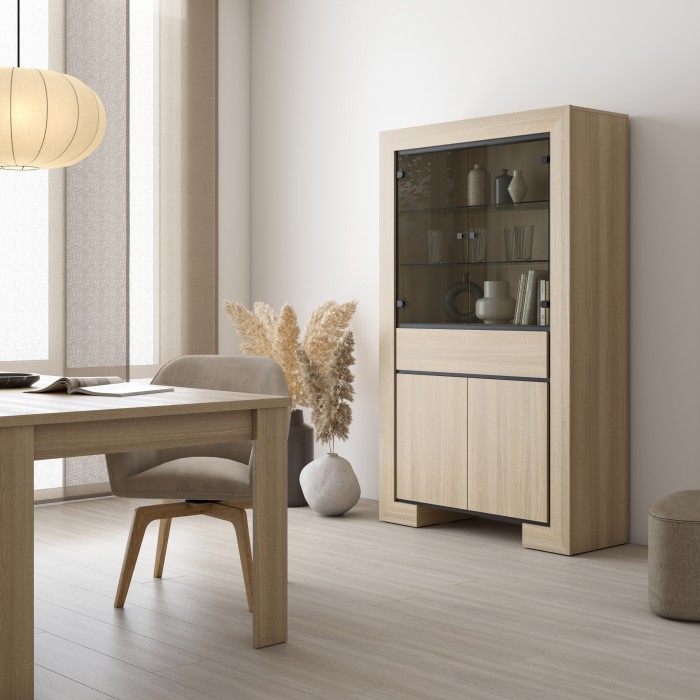 Große COPA Sammelvitrine – 4 Türen und 1 Schublade – Elegante Eiche – Ohne LED-Beleuchtung