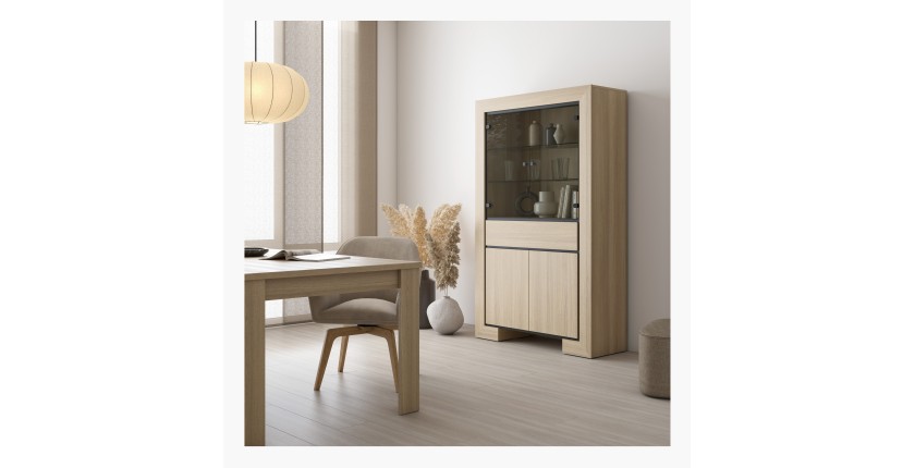 Große Vitrinenkollektion COPA – 4 Türen und 1 Schublade – Elegante Eiche – Ohne LED-Beleuchtung