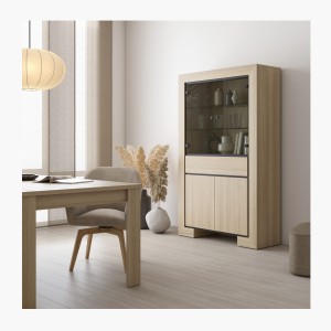 Große Vitrinenkollektion COPA – 4 Türen und 1 Schublade – Elegante Eiche – Ohne LED-Beleuchtung