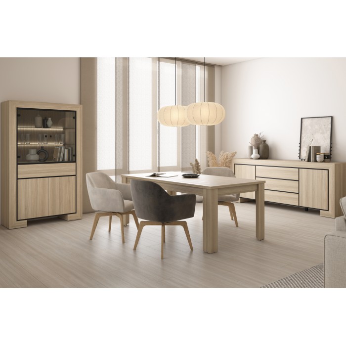 Buffet-Serie COPA – 2 Türen und 3 Schubladen – 225x90x48 cm – Elegante Eiche – Skandinavisches Design