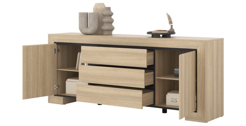 Buffet collection COPA – 2 portes et 3 tiroirs – 225x90x48 cm – Chêne élégant – Design scandinave