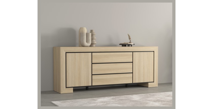 Buffet collection COPA – 2 portes et 3 tiroirs – 225x90x48 cm – Chêne élégant – Design scandinave