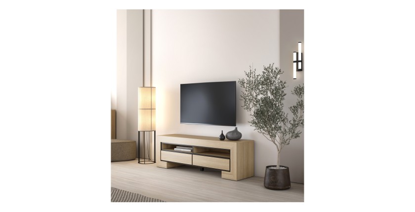 Meuble TV collection COPA – 160x50,5x41 cm – 2 tiroirs et 2 niches – Chêne élégant – Design scandinave