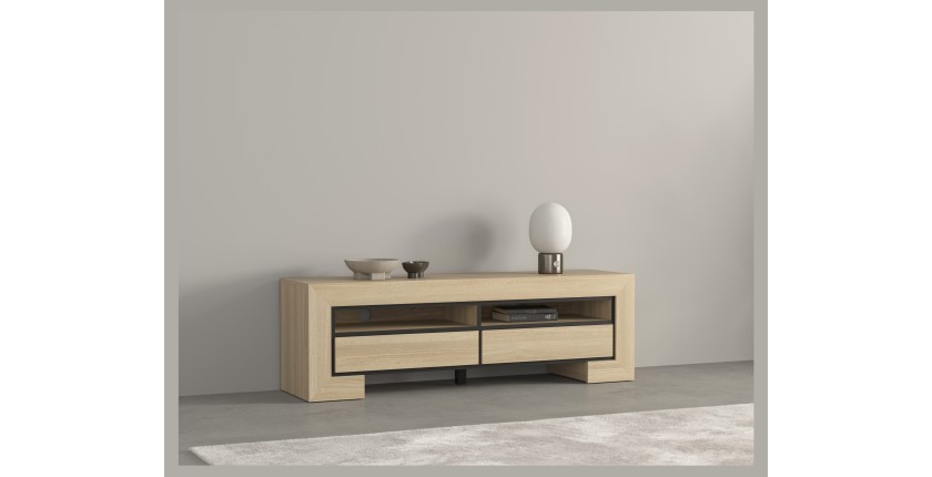Meuble TV collection COPA – 160x50,5x41 cm – 2 tiroirs et 2 niches – Chêne élégant – Design scandinave