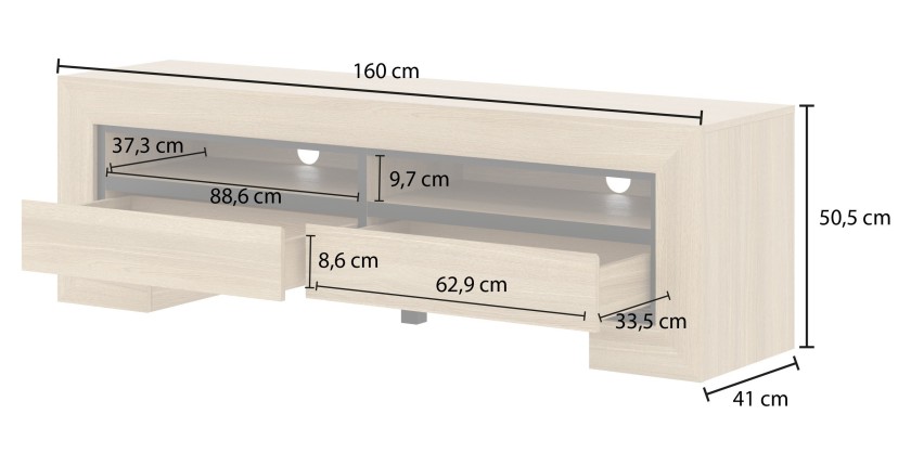 TV-Möbel Kollektion COPA – 160x50,5x41 cm – 2 Schubladen und 2 Fächer – Elegante Eiche – Skandinavisches Design