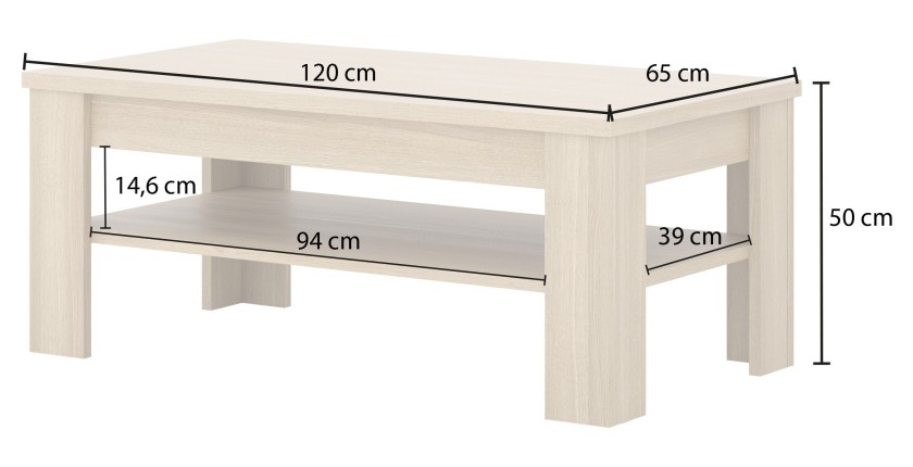 Table basse COPA – 120x50x65 cm – Chêne élégant – Design scandinave