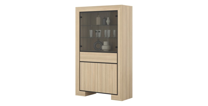 Breites COPA-Schaufenster – 4 Türen (2 verglast, 2 voll) und 1 Schublade – Elegante Eiche – Integrierte LED-Beleuchtung