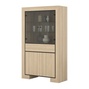 Breites COPA-Schaufenster – 4 Türen (2 verglast, 2 voll) und 1 Schublade – Elegante Eiche – Integrierte LED-Beleuchtung