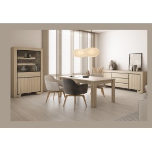 Breites COPA-Schaufenster – 4 Türen (2 verglast, 2 voll) und 1 Schublade – Elegante Eiche – Integrierte LED-Beleuchtung