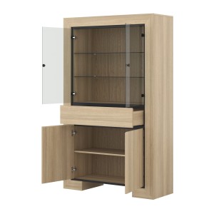 Breites COPA-Schaufenster – 4 Türen (2 verglast, 2 voll) und 1 Schublade – Elegante Eiche – Integrierte LED-Beleuchtung