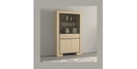 Breites COPA-Schaufenster – 4 Türen (2 verglast, 2 voll) und 1 Schublade – Elegante Eiche – Integrierte LED-Beleuchtung
