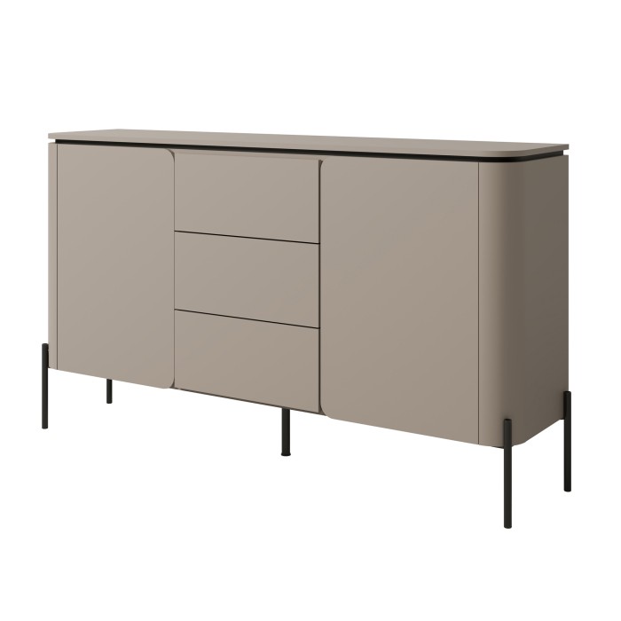Buffet BELLA 2 portes 3 tiroirs – Finition Congo mat – Pieds métal noirs