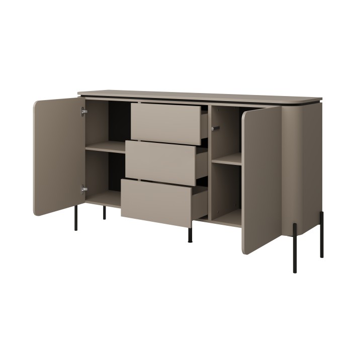 Buffet BELLA 2 deuren 3 laden – Afwerking Congo mat – Zwarte metalen poten