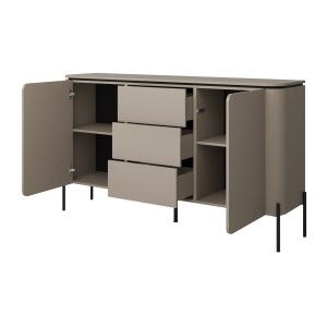 Buffet BELLA 2 portes 3 tiroirs – Finition Congo mat – Pieds métal noirs