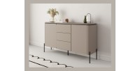 Buffet BELLA 2 portes 3 tiroirs – Finition Congo mat – Pieds métal noirs