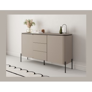 Buffet BELLA 2 portes 3 tiroirs – Finition Congo mat – Pieds métal noirs