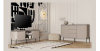 Buffet BELLA 2 portes 3 tiroirs – Finition Congo mat – Pieds métal noirs