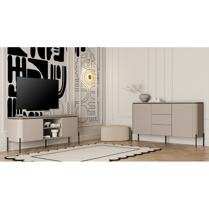 Buffet BELLA 2 deuren 3 laden – Afwerking Congo mat – Zwarte metalen poten