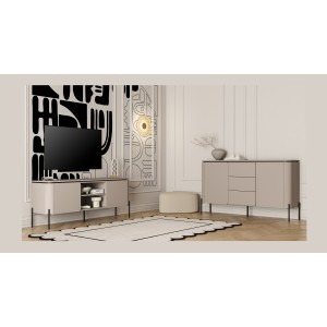 Buffet BELLA 2 portes 3 tiroirs – Finition Congo mat – Pieds métal noirs