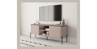 Meuble TV BELLA 2 portes – Finition Congo mat – Design arrondi et pieds métal noirs