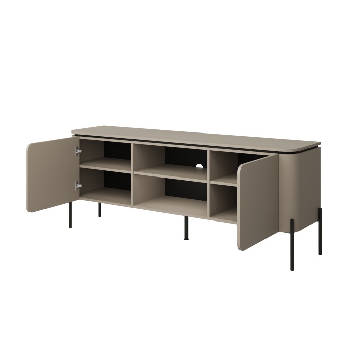 Meubel TV BELLA 2 deuren – Afwerking mat Congo – Afgerond ontwerp en zwarte metalen poten