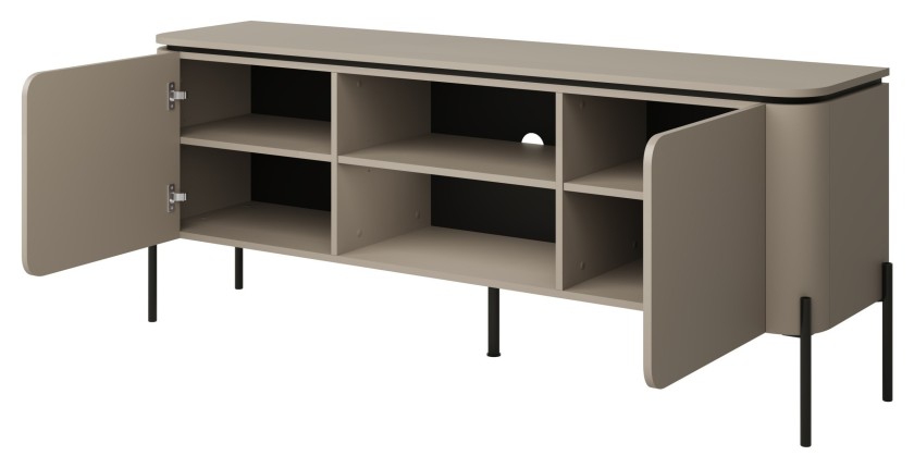 Meuble TV BELLA 2 portes – Finition Congo mat – Design arrondi et pieds métal noirs