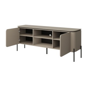 Meuble TV BELLA 2 portes – Finition Congo mat – Design arrondi et pieds métal noirs