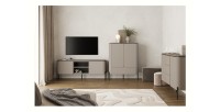Meuble TV BELLA 2 portes – Finition Congo mat – Design arrondi et pieds métal noirs