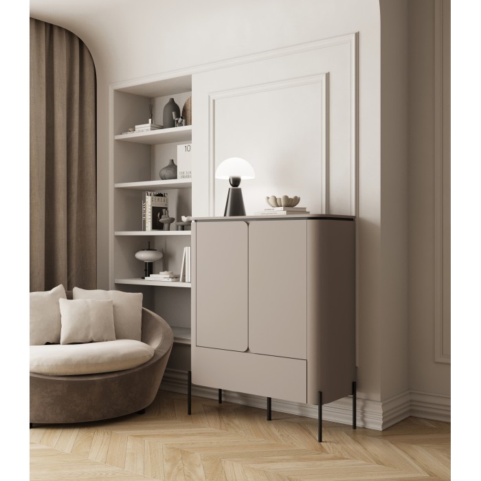 Buffet alto BELLA 2 porte 1 cassetto – Finitura Congo opaco – Piedi in metallo neri eleganti