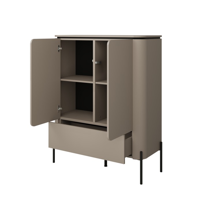 Buffet alto BELLA 2 porte 1 cassetto – Finitura Congo opaco – Piedi in metallo neri eleganti