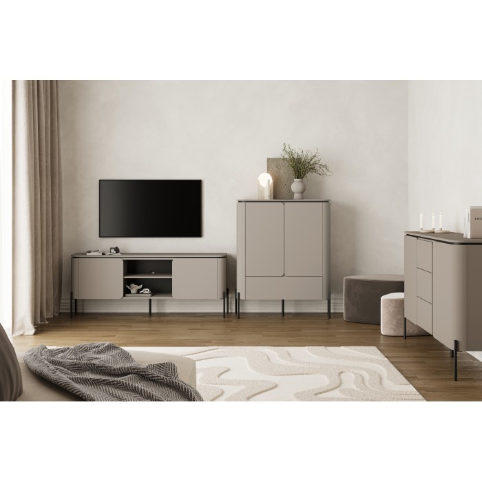 Buffet alto BELLA 2 porte 1 cassetto – Finitura Congo opaco – Piedi in metallo neri eleganti